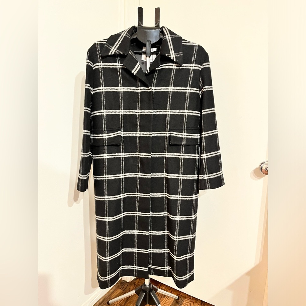 Mango NWT Black Check Wool Coat XS